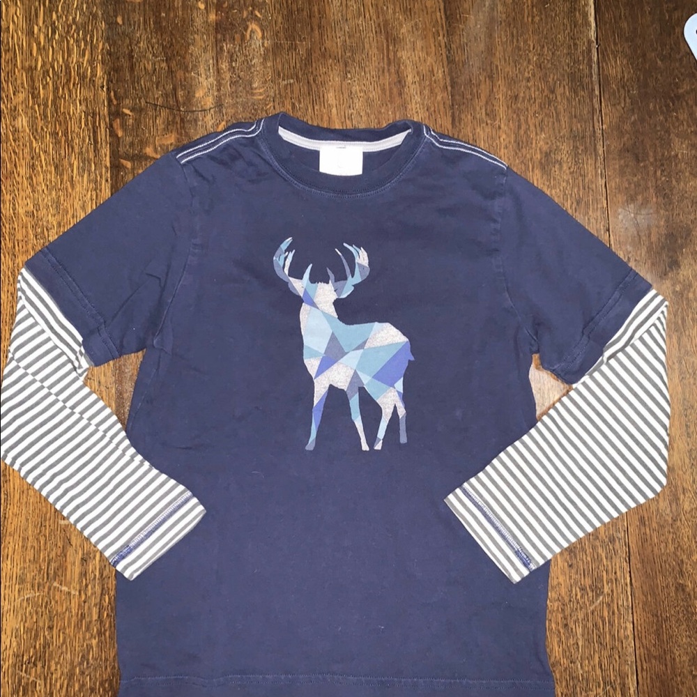 Navy Blue Double Sleeves Moose Screen print Shirt